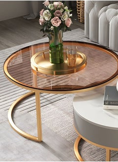 NKX Set Of 2 Modern Round Coffee Table With Top Marble Stone and Metal Frame  - Image 2