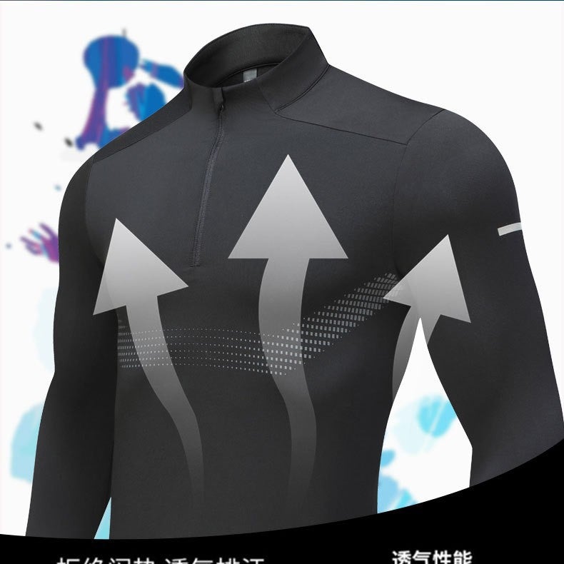 Sports Leisure Long Sleeve Men'S Half Zipper Breathable Elastic T-Shirt Outdoor Fitness Quick-Drying All-Match Base Shirt - Image 3
