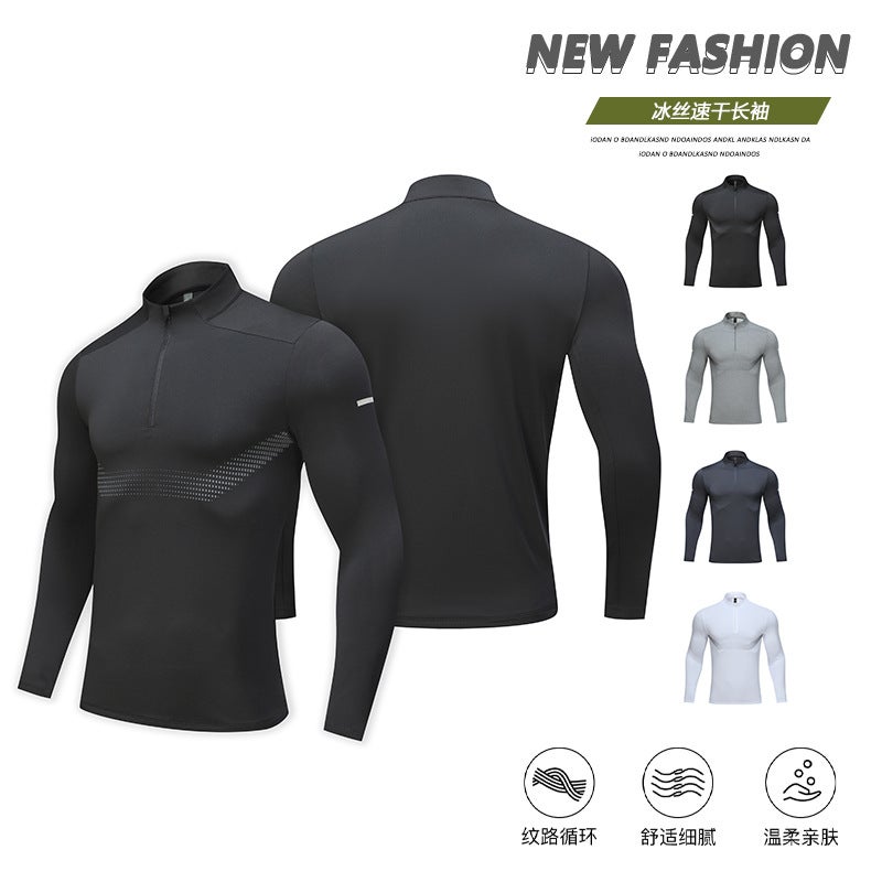 Sports Leisure Long Sleeve Men'S Half Zipper Breathable Elastic T-Shirt Outdoor Fitness Quick-Drying All-Match Base Shirt - Image 5