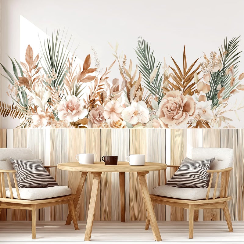 VePret Boho Floral Flowers Wall Decals Peel and Stick, Palm Leaves Plants Vinyl Wall Decor, Removable Room Home House Wall Stickers & Murals for Bedroom Living Room Bathroom Office - Image 5
