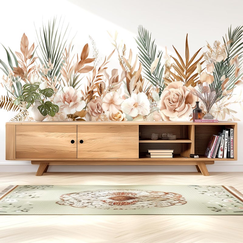 VePret Boho Floral Flowers Wall Decals Peel and Stick, Palm Leaves Plants Vinyl Wall Decor, Removable Room Home House Wall Stickers & Murals for Bedroom Living Room Bathroom Office - Image 3