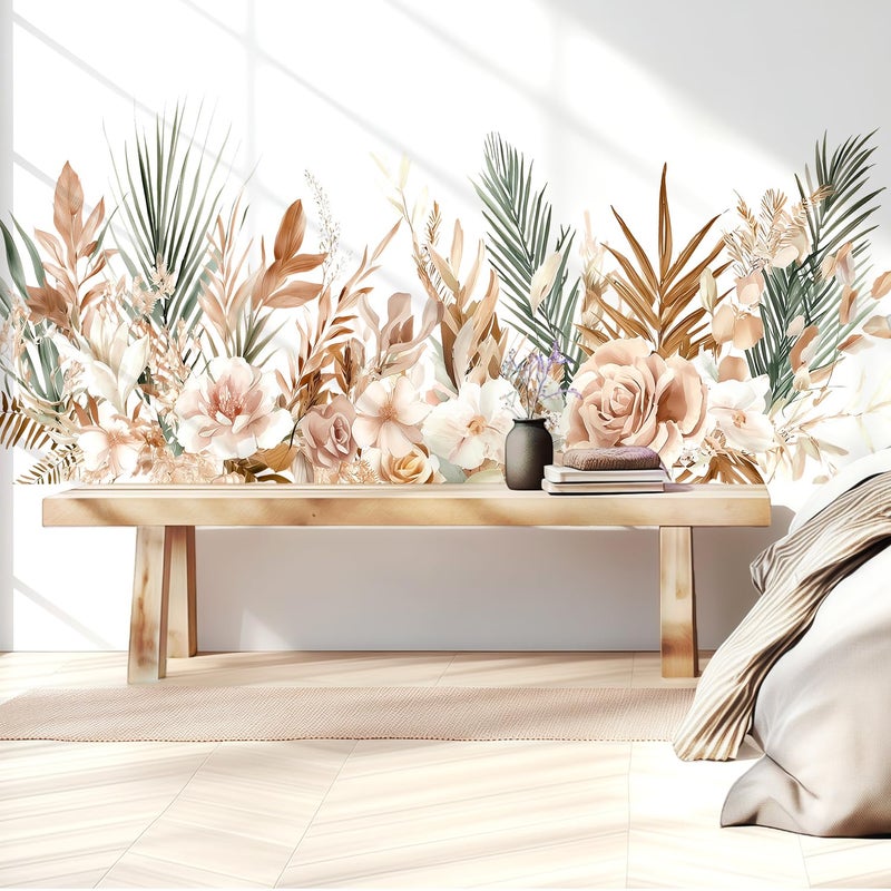 VePret Boho Floral Flowers Wall Decals Peel and Stick, Palm Leaves Plants Vinyl Wall Decor, Removable Room Home House Wall Stickers & Murals for Bedroom Living Room Bathroom Office - Image 4