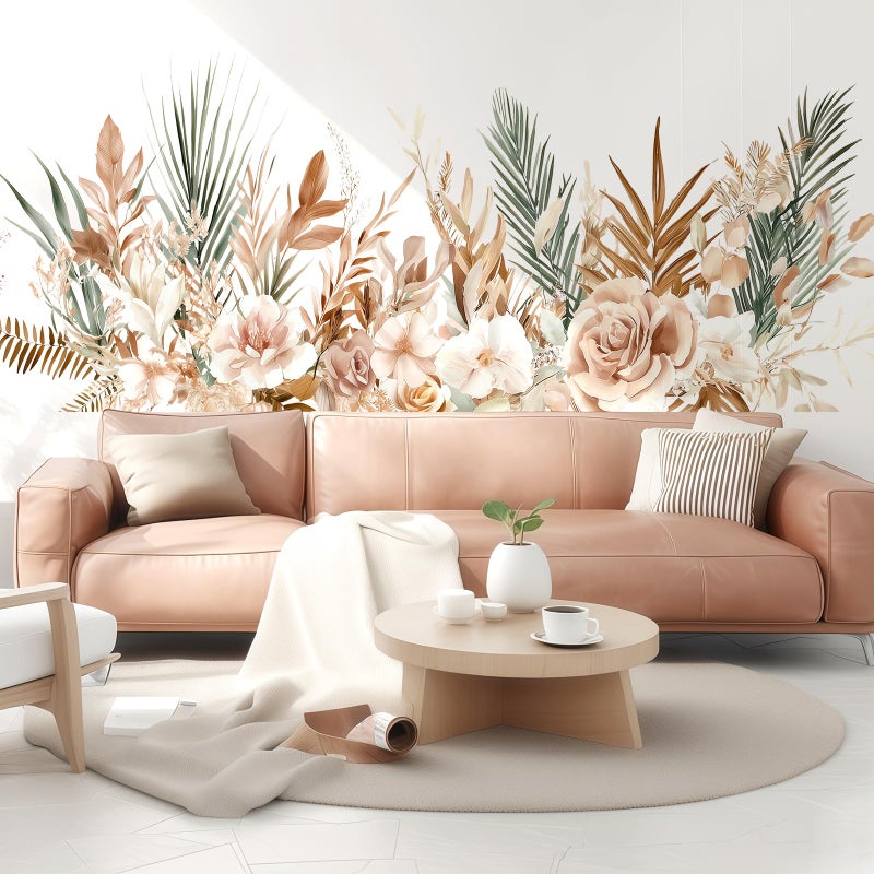 VePret Boho Floral Flowers Wall Decals Peel and Stick, Palm Leaves Plants Vinyl Wall Decor, Removable Room Home House Wall Stickers & Murals for Bedroom Living Room Bathroom Office - Image 1