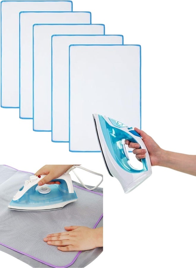 5pcs Protective Ironing Cloth Mesh 40x60 cm – High Temperature Resistant Ironing Pad, Heat Insulation Pressing Cloth for Ironing Clothes, Mesh Ironing Cover for Delicate Fabrics Silk Wool Cotton, Reusable Ironing Cloths in Blue Purple Green, Prevents Scorch Marks, Protects Iron Plate, Laundry Friendly, Tailoring and Sewing Projects, See-Through Design for Easy Ironing - Image 1