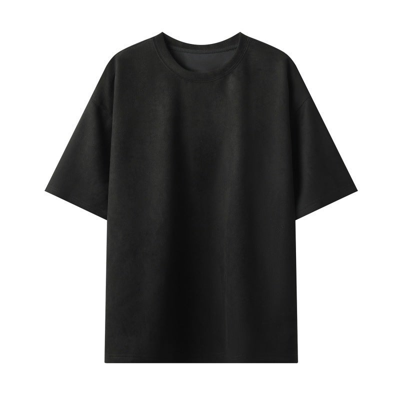 T-Shirt Men'S Men'S Two-Open Solid Color Light Panel Suede Loose Crewneck Pullover Short-Sleeved T-Shirt - Image 1