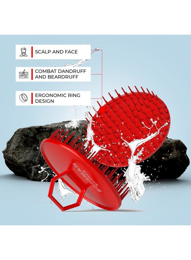 bossman Scalp Massager & Shampoo Brush (Red) – Head Scrubber, Beard Exfoliator & Dandruff Control for Hair & Beard - Image 3