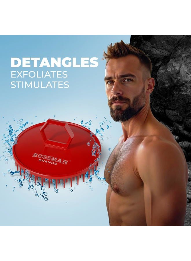bossman Scalp Massager & Shampoo Brush (Red) – Head Scrubber, Beard Exfoliator & Dandruff Control for Hair & Beard - Image 4
