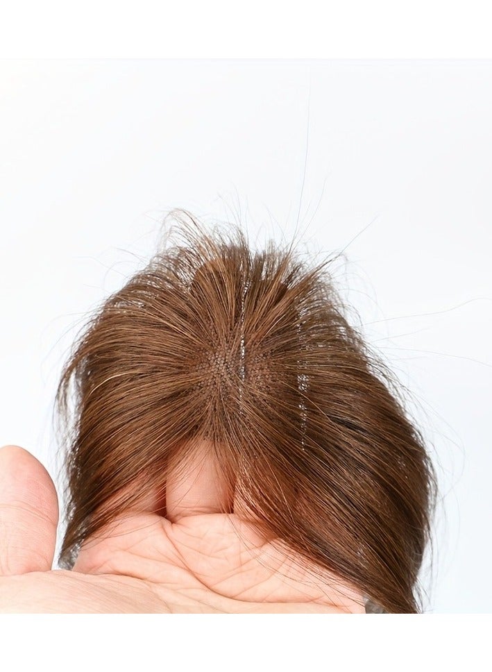 إستيل وصلات شعر للنساء من شعر بشري طبيعي، قطع شعر للنساء ذوات الشعر الخفيف، وصلات شعر بشري مع غرة، وصلات شعر (بني غامق، قاعدة 5×12 سم، طول الشعر 25 سم، مستقيم) - Image 3