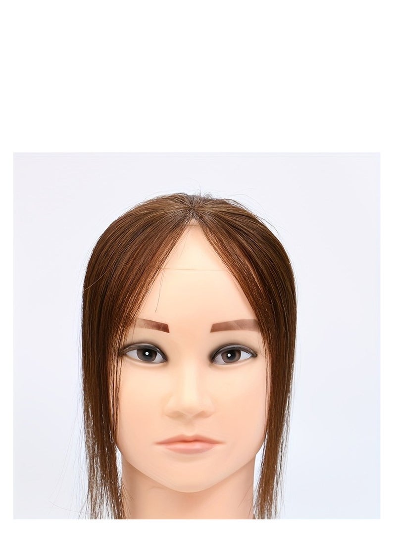 إستيل وصلات شعر للنساء من شعر بشري طبيعي، قطع شعر للنساء ذوات الشعر الخفيف، وصلات شعر بشري مع غرة، وصلات شعر (بني غامق، قاعدة 5×12 سم، طول الشعر 25 سم، مستقيم) - Image 4