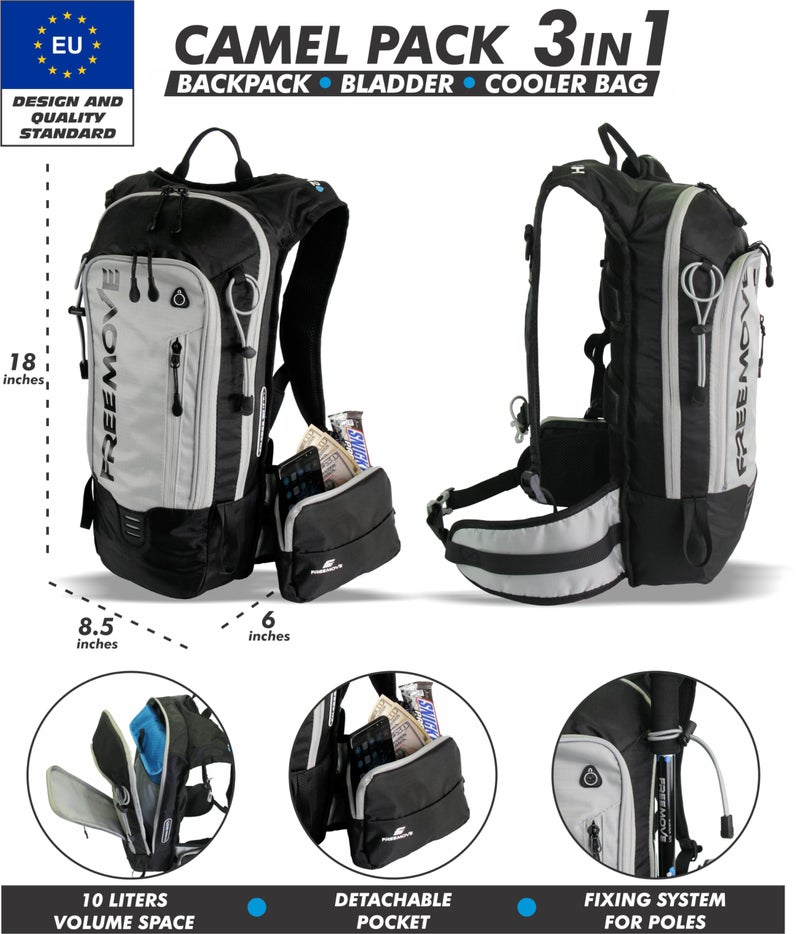 FREEMOVE Hydration Pack Backpack with 2L Hydration Bladder and Insulated Cooler Bag, Camel Cooler Backpack for Hiking, Running, Cycling, Biking, MTB > Water Daypack Backpack Suitable for Men, Women and Kids - Image 3