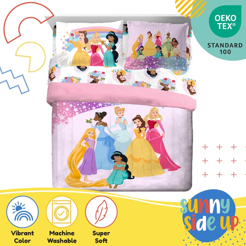 Sunny Side Up Disney Princess Full Comforter Set - 7 Piece Kids Bedding Includes Comforter, Sheets & Pillow Cover - Super Soft Rainbow Stars Microfiber Bed Set - Image 4