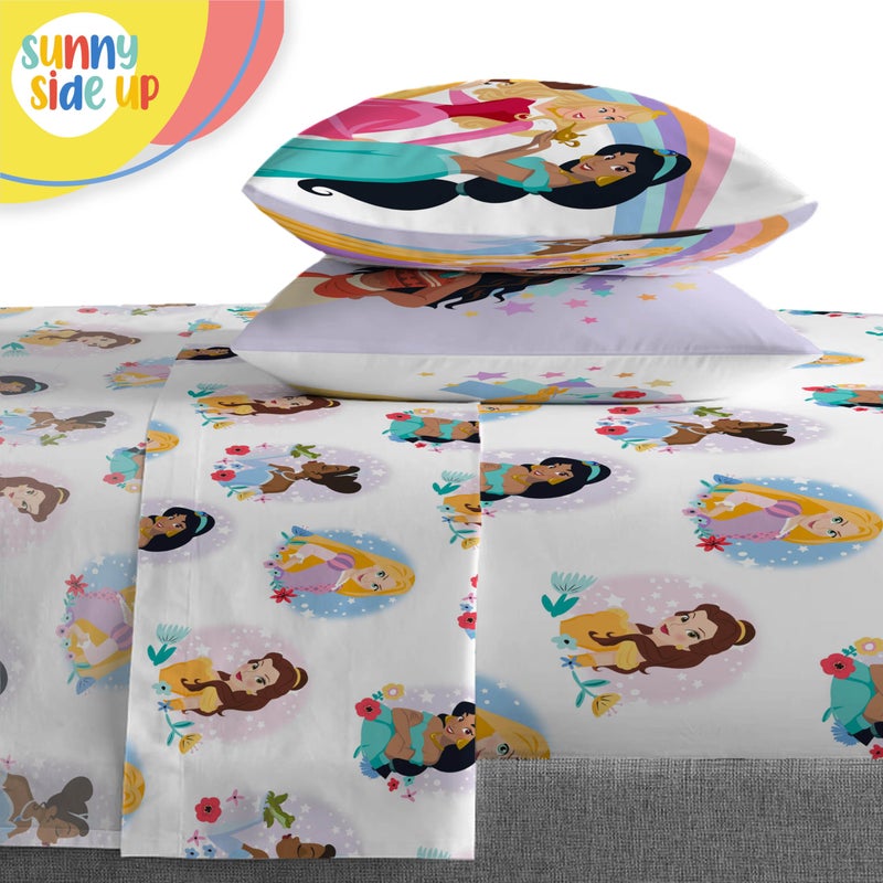 Sunny Side Up Disney Princess Full Comforter Set - 7 Piece Kids Bedding Includes Comforter, Sheets & Pillow Cover - Super Soft Rainbow Stars Microfiber Bed Set - Image 5