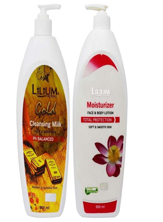 Lilium Regular Moisturizer Face & Body Lotion with Gold Cleansing Milk, 900ml Each - Image 2