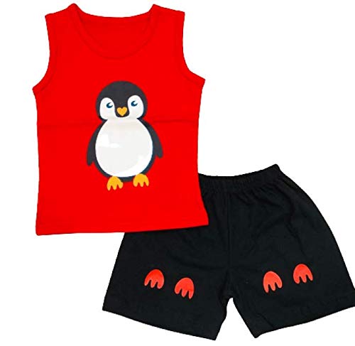 Infantbond Baby Boy's and Girl's Sleeveless T-Shirt and Short 100% Cotton Clothing Set (0-6 Months, Penguin Set) - Image 1