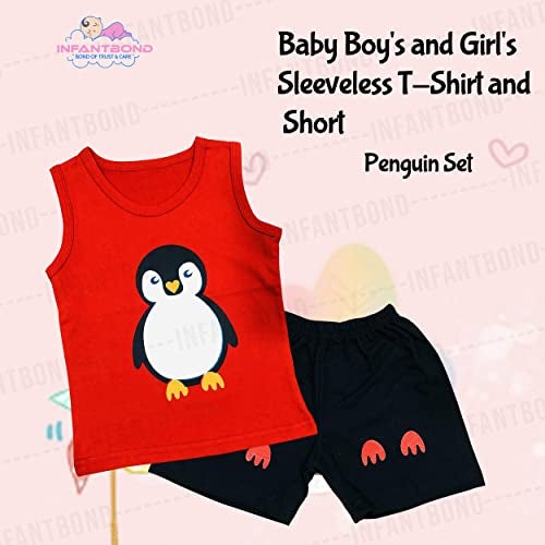 Infantbond Baby Boy's and Girl's Sleeveless T-Shirt and Short 100% Cotton Clothing Set (0-6 Months, Penguin Set) - Image 3