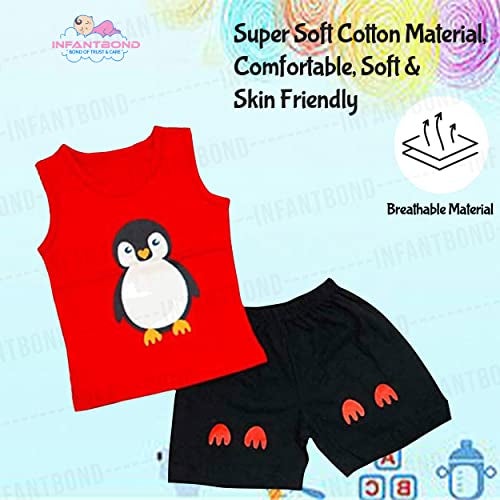 Infantbond Baby Boy's and Girl's Sleeveless T-Shirt and Short 100% Cotton Clothing Set (0-6 Months, Penguin Set) - Image 5