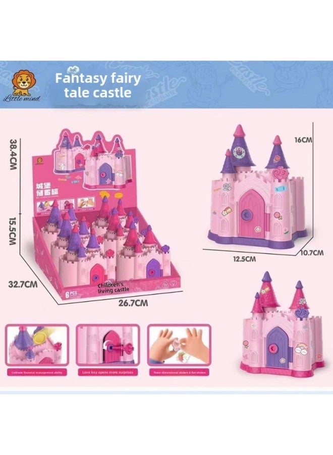 Girls Princess Castle Treasure Chest Play-house Toy Cartoon Girl Heart Unlock Piggy Bank Children's Gift Toy-Color:Castle (set Of 12)  - Image 2
