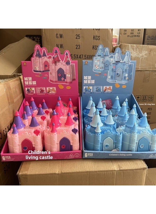 Girls Princess Castle Treasure Chest Play-house Toy Cartoon Girl Heart Unlock Piggy Bank Children's Gift Toy-Color:Castle (set Of 12)  - Image 4