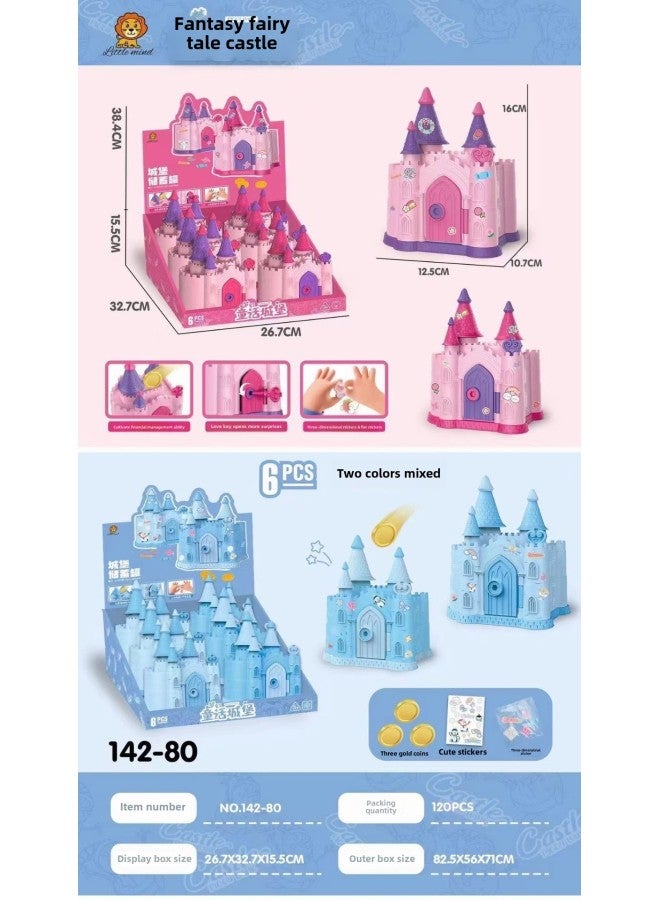 Girls Princess Castle Treasure Chest Play-house Toy Cartoon Girl Heart Unlock Piggy Bank Children's Gift Toy-Color:Castle (set Of 12)  - Image 1