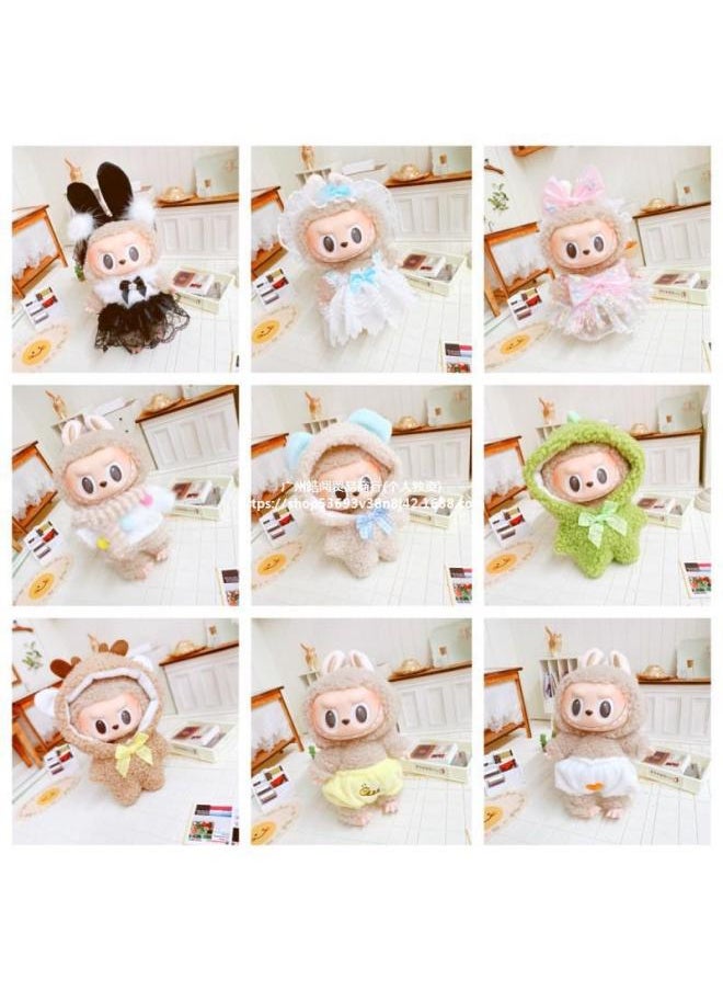 Only Clothes] Labubu Doll Clothes 17cm Heart Vinyl Face Pull Cloth Baby Clothes Change To Replace-Specifications:10cm-Color:Milky Climbing Rabbit 10cm  - Image 4