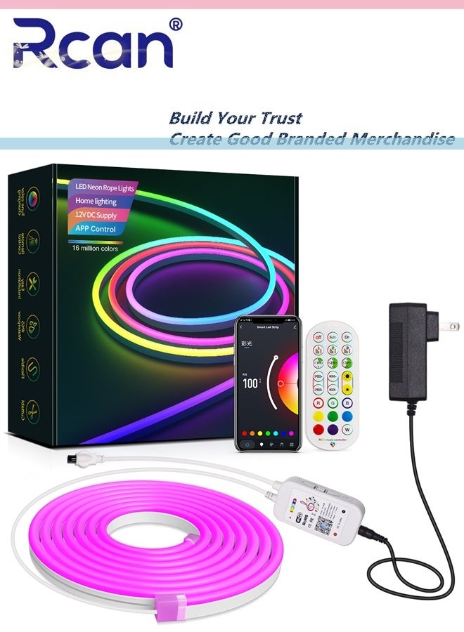 Rcan Smart Neon Light Strip, Wifi DIY Neon Light Strip, 3M with APP Control and Music Sync, Wifi Voice Activated Connection Alexa and Google, Suitable for Bedroom, Living Room, Game Decoration - Image 1