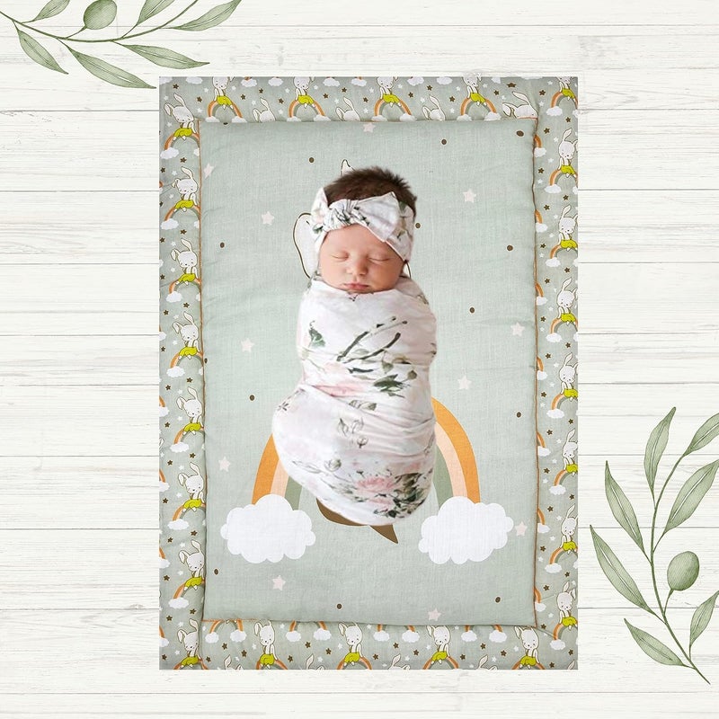 NEW COMERS Newborn Baby Pom Pom Cotton Baby Bed Cushioned Sleeping Mat for Baby Cradle Bed GodariGodadiCrib Sheet for Kids Multipurpose Soft Mattress Washer Safe Changing Mat 50 X 75 cm 162