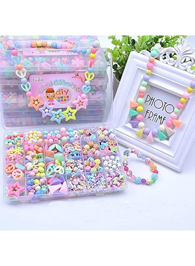 SYGA Plastic Beads for Kids Crafts Children's Jewelry Making Kit DIY Bracelets Necklace Hairband and Rings Craft Kits Birthday for 4, 5, 6, 7-Year-Old Little Girls(DIYBeadsSet-9) Multicolor - Image 1