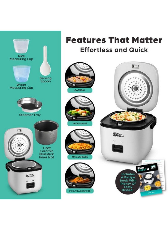 Emson Rice Robot Personal Rice Cooker, PFAS-free, Nonstick. 1 Quart Capacity, with Stainless Steel Steamer Tray, Measuring Cups, Recipe Book with 60 Recipes, and Serving Spoon, As Seen On TV - Image 3