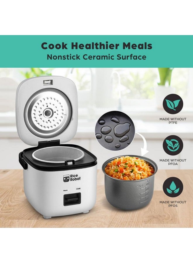 Emson Rice Robot Personal Rice Cooker, PFAS-free, Nonstick. 1 Quart Capacity, with Stainless Steel Steamer Tray, Measuring Cups, Recipe Book with 60 Recipes, and Serving Spoon, As Seen On TV - Image 5