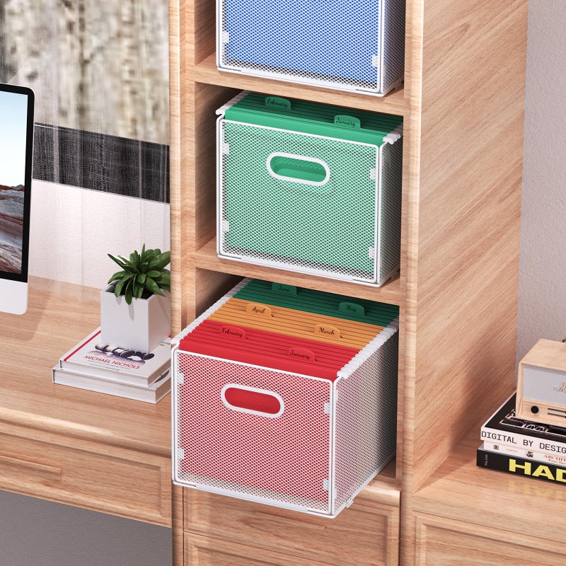 Samstar Hanging File Organizer, Mesh File Folder Organizer Crate Cabinet Inserts Storage Box, Letter Size,White - Image 2