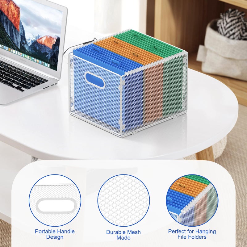 Samstar Hanging File Organizer, Mesh File Folder Organizer Crate Cabinet Inserts Storage Box, Letter Size,White - Image 4