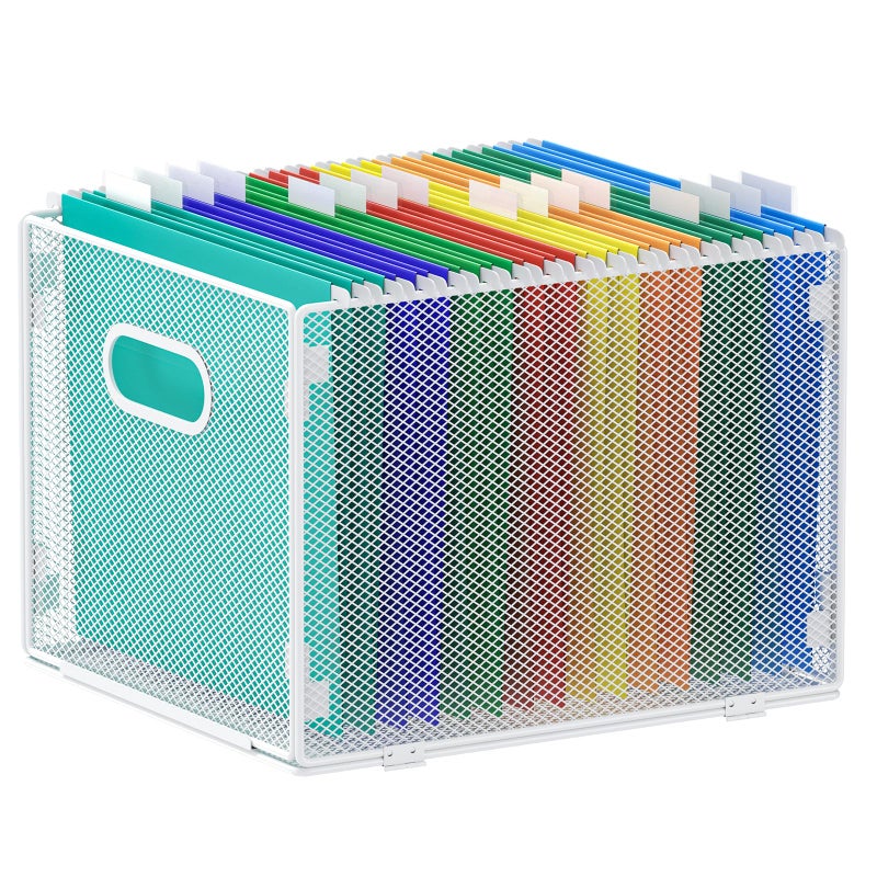 Samstar Hanging File Organizer, Mesh File Folder Organizer Crate Cabinet Inserts Storage Box, Letter Size,White - Image 1