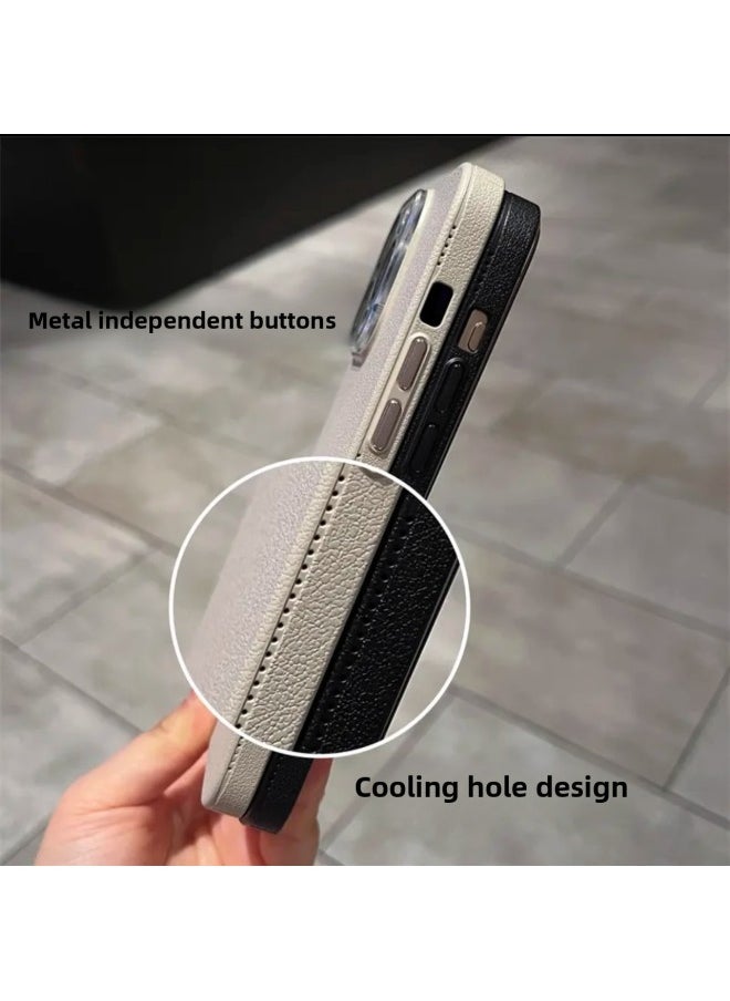 Advanced Sense Litchi Pattern Mobile Phone Case For Iphone 16 Crystal Lens For Iphone15 Simple 13promax Hard Case-Color:Taro Purple-Applicable Models:For Iphone16Promax