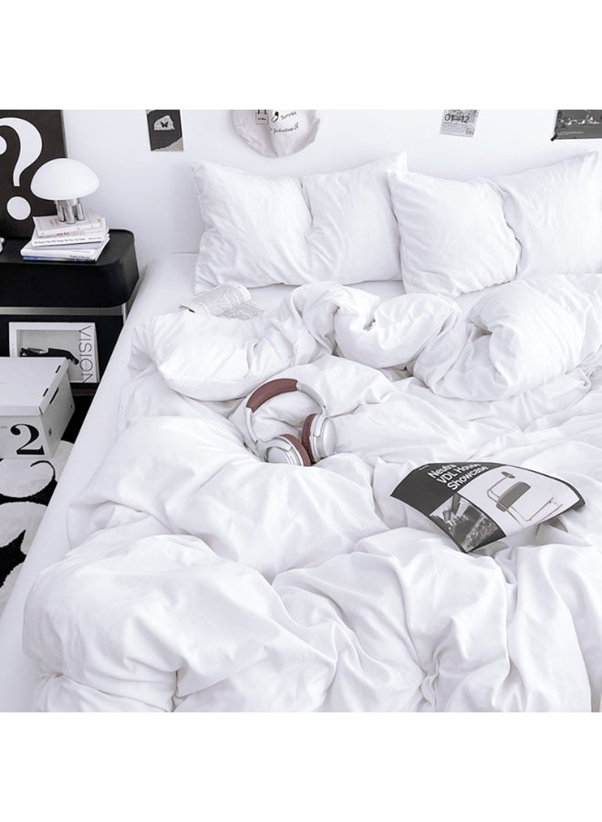 INFOSUN Duvet Cover Set King Size 4 Pcs, Include 1 Quilt Cover 220 x 240cm & 2 Pillow Cases 48 x 74cm & 1 Bedsheet 235 x 250cm, Super microfiber Soft Quality Cotton Blend Bedding Set, NO Comforter - Cloud White - Image 4