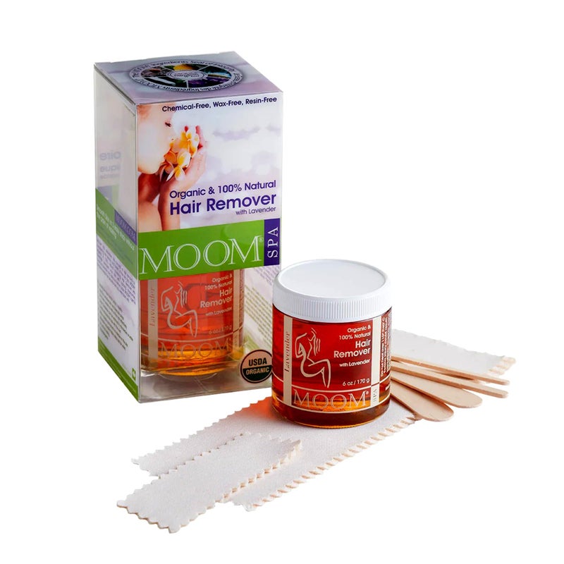 MOOM Glaze Waxing Kit with Lavender 6 oz Jar Sugar Wax Kit with 18 Reusable Fabric Strips Alternative to Wax Strips Laser Hair Removal for WomenMen For Whole Body Bikini Face