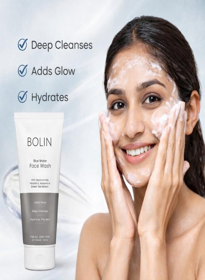 بولين غسول الوجه بماء الأرز من بولين، 150 مل | مع النياسيناميد، وفيتامين هـ، والصبار، ومستخلص الشاي الأخضر | يمنح البشرة إشراقة | ينظف بعمق | يرطب البشرة | مناسب لجميع أنواع البشرة. - Image 5