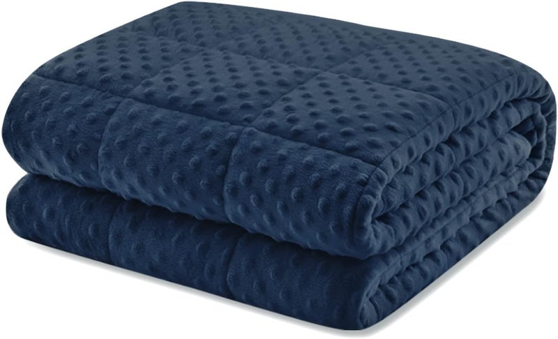 Huloo Sleep هولو سليب ويتيد بلانكيت كوين ( Weighted Blanket Queen)، وزن 20 رطل، للبالغين (مقاس 60" × 80")، لون أزرق بحري، بلانكيت ناعم وقابل للتنفس من نوع مينكي، مناسب لجميع الفصول، بلانكيت ثقيل مزود بخرز زجاجي عالي الجودة. - Image 1
