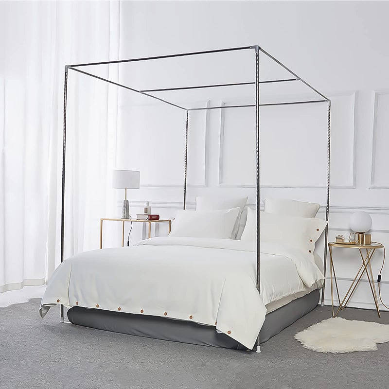 Foreate Foreate Canopy Bed Frame Stainless Steel Twin Size Bed Canopy Frame  Bed Poles Fit for FourCorner Bed and Mosquito Curtains Twin Silver 
