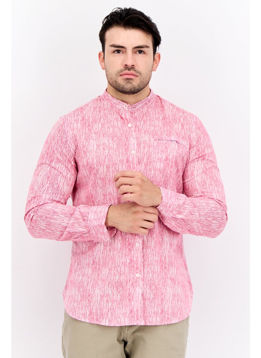 GAS Men Regular Fit Micro Stripe Long Sleeves Casual Shirt, Pink  - Image 1
