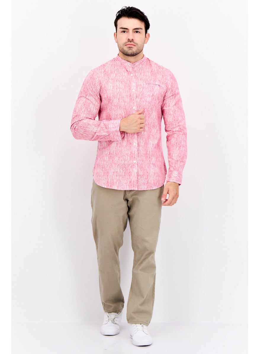 GAS Men Regular Fit Micro Stripe Long Sleeves Casual Shirt, Pink  - Image 4