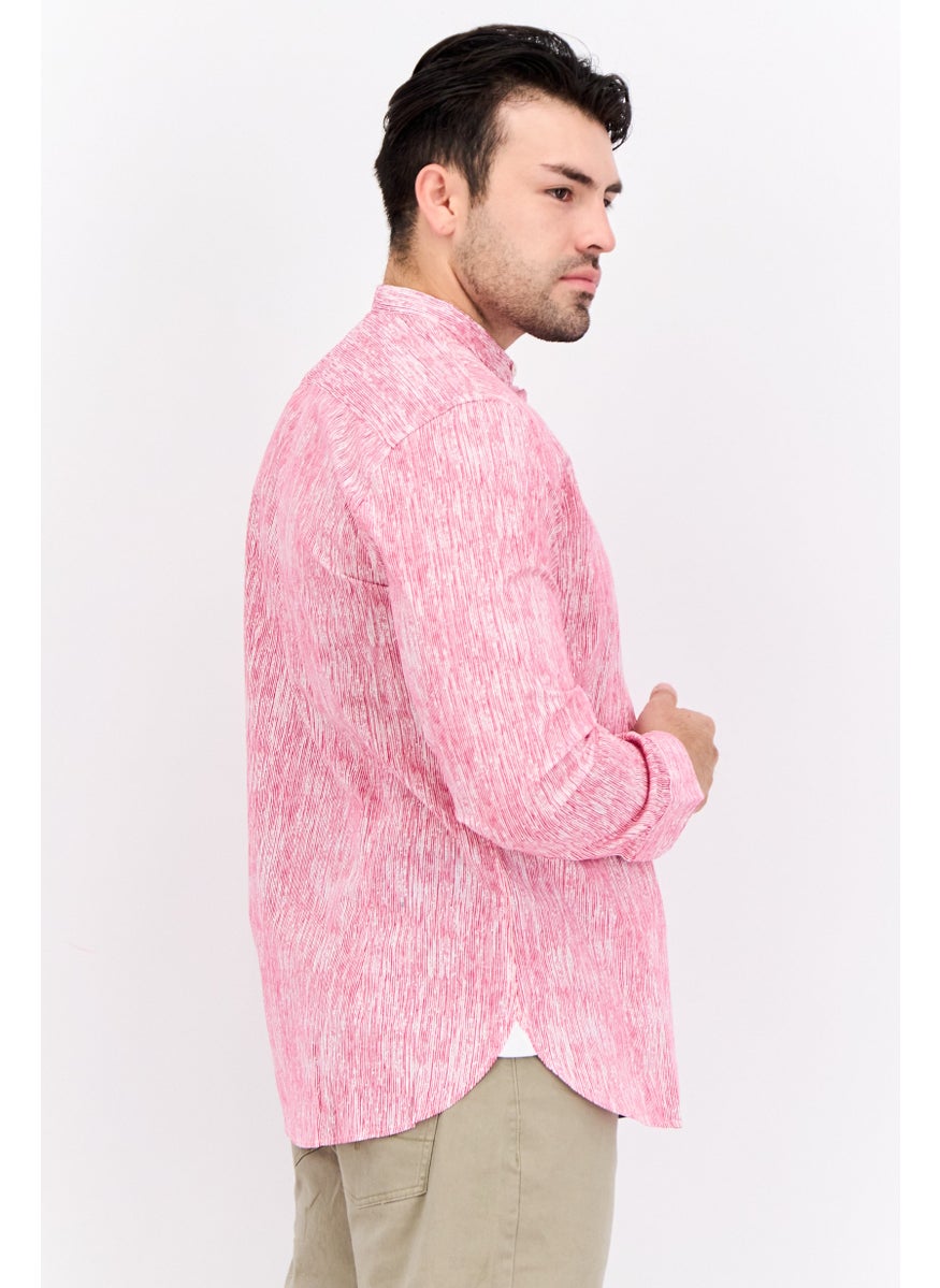 GAS Men Regular Fit Micro Stripe Long Sleeves Casual Shirt, Pink  - Image 3