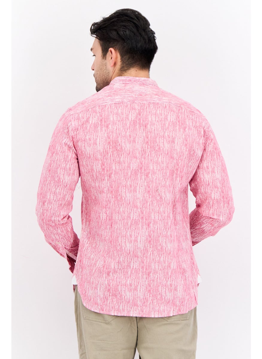 GAS Men Regular Fit Micro Stripe Long Sleeves Casual Shirt, Pink  - Image 2
