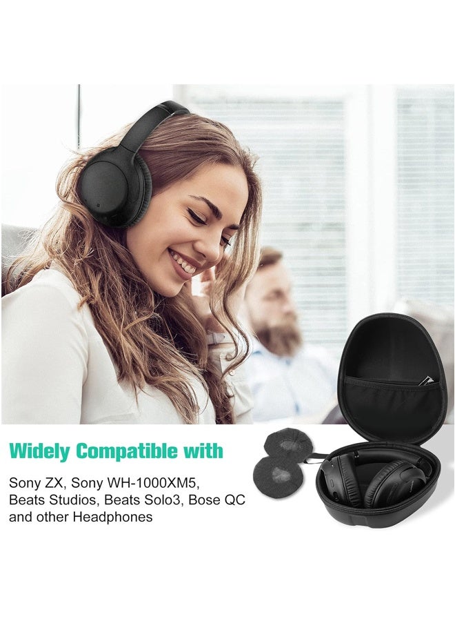 dida-cosmos Hard Shell Headphone Case for Sony, Beats, Philips, Bose, JBL, Maxell, Panasonic, Audio Technica, Skullcandy and More, Travel Carrying Bag with 2 Earpad Covers -Black - Image 2