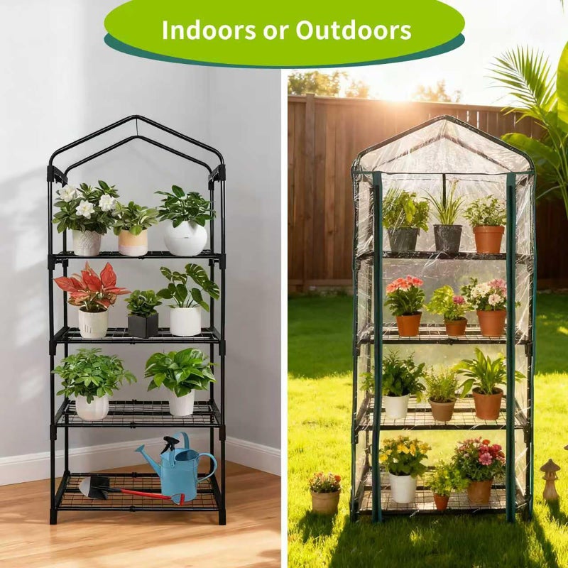GreenGiggle 4 Tier mini Indoor Greenhouse Upgraded with Shelf Clips,27"x19"x62" Greenhouse for Indoors&greenhouses for Outdoors with PVC Cover and Roll-Up Zipper Door - Image 3