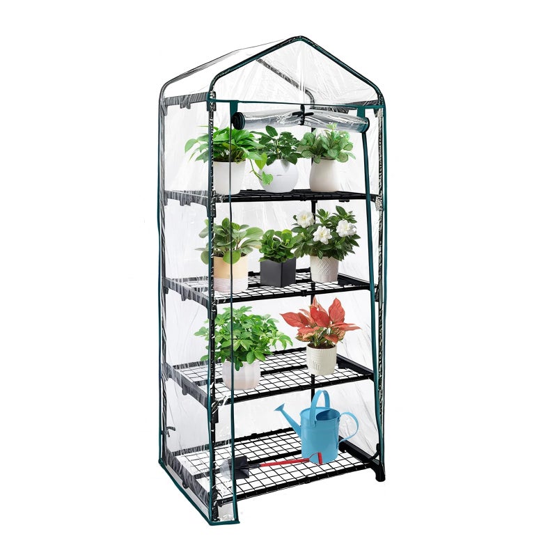 GreenGiggle 4 Tier mini Indoor Greenhouse Upgraded with Shelf Clips,27"x19"x62" Greenhouse for Indoors&greenhouses for Outdoors with PVC Cover and Roll-Up Zipper Door - Image 1
