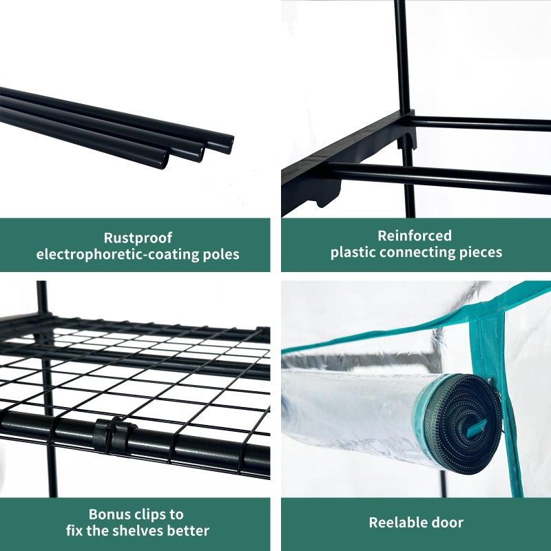 GreenGiggle 4 Tier mini Indoor Greenhouse Upgraded with Shelf Clips,27"x19"x62" Greenhouse for Indoors&greenhouses for Outdoors with PVC Cover and Roll-Up Zipper Door - Image 5