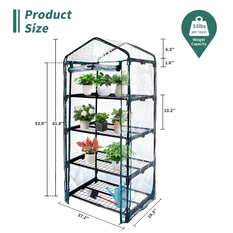GreenGiggle 4 Tier mini Indoor Greenhouse Upgraded with Shelf Clips,27"x19"x62" Greenhouse for Indoors&greenhouses for Outdoors with PVC Cover and Roll-Up Zipper Door - Image 2