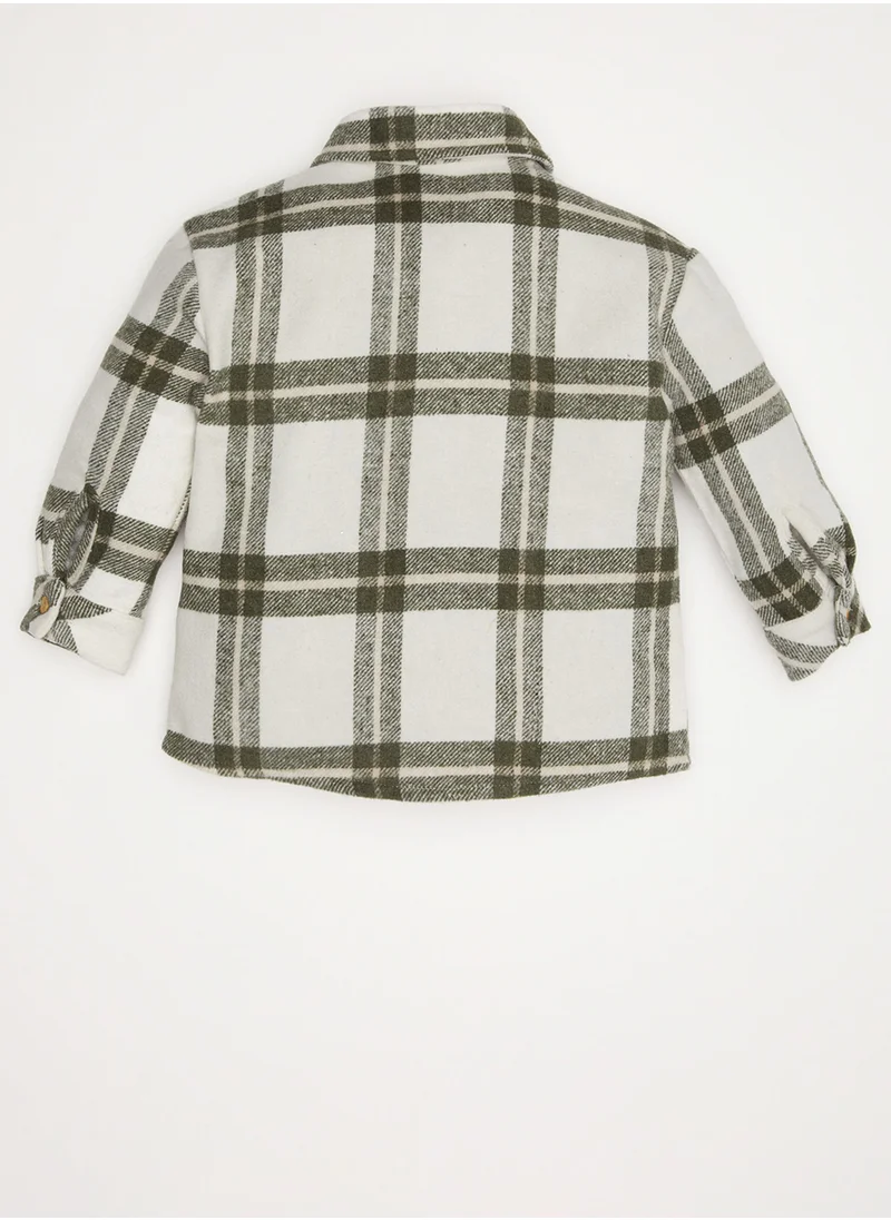 ديفاكتو Shirt Collar Flannel Long Sleeve Plaid Shirt With Pockets