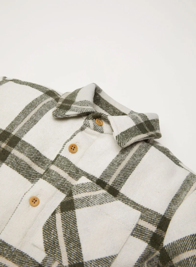 DeFacto Shirt Collar Flannel Long Sleeve Plaid Shirt With Pockets