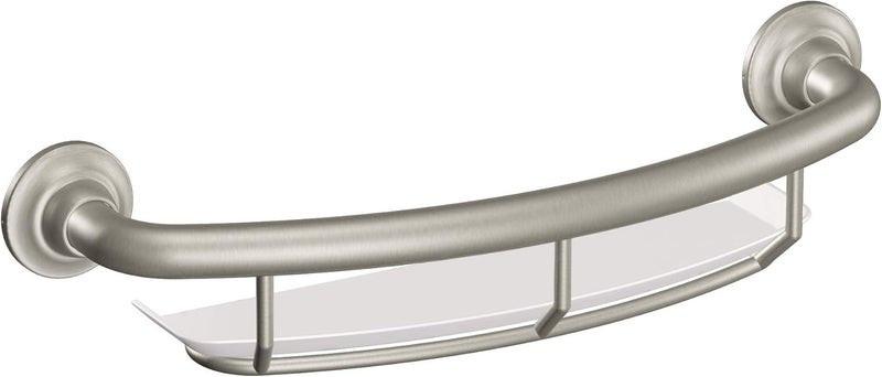 MOEN Moen Brushed Nickel Bathroom 16inch Safety Grab Balance Assist Bar with Storage Shelf for Bathtub or Shower R2356DBN  - Image 1